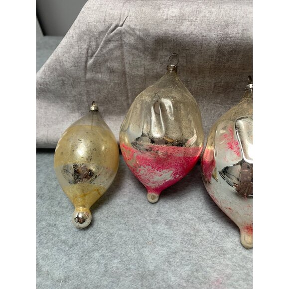 Vintage Mercury Glass Teardrop Christmas Ornaments Set of 6 Pink/Silver - Picture 4 of 10